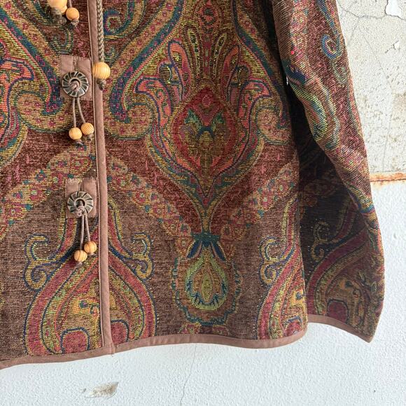 Vtg 90s Tapestry Jacket Boho Paisley Southwestern Flashback Women L Retro Blazer - Picture 2 of 8
